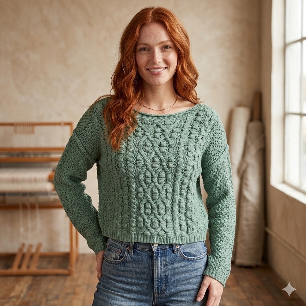 Altar'd State Sage Cable Knit Sweater
